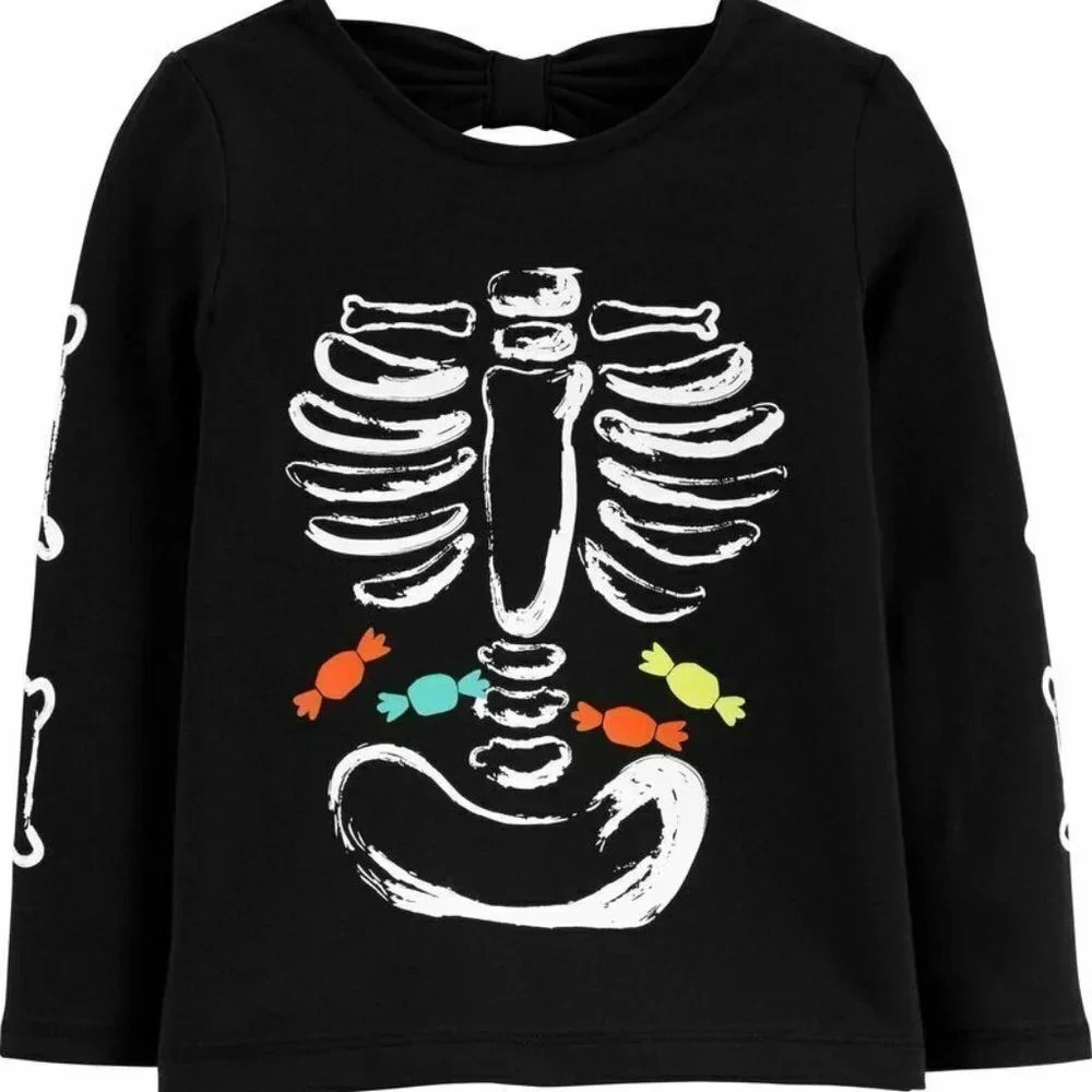Carter's Shirt‎ Halloween Baby Girl 3 6 9mth Glow-In-The-Dark Skeleton New